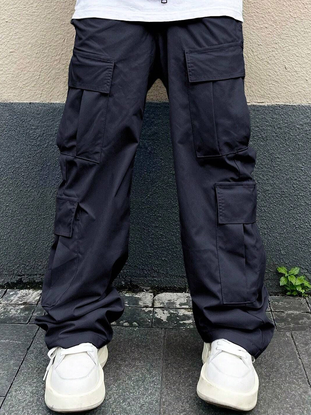 

URNAN INDY Multi Pocket Cotton Cargo Trousers, Navy blue