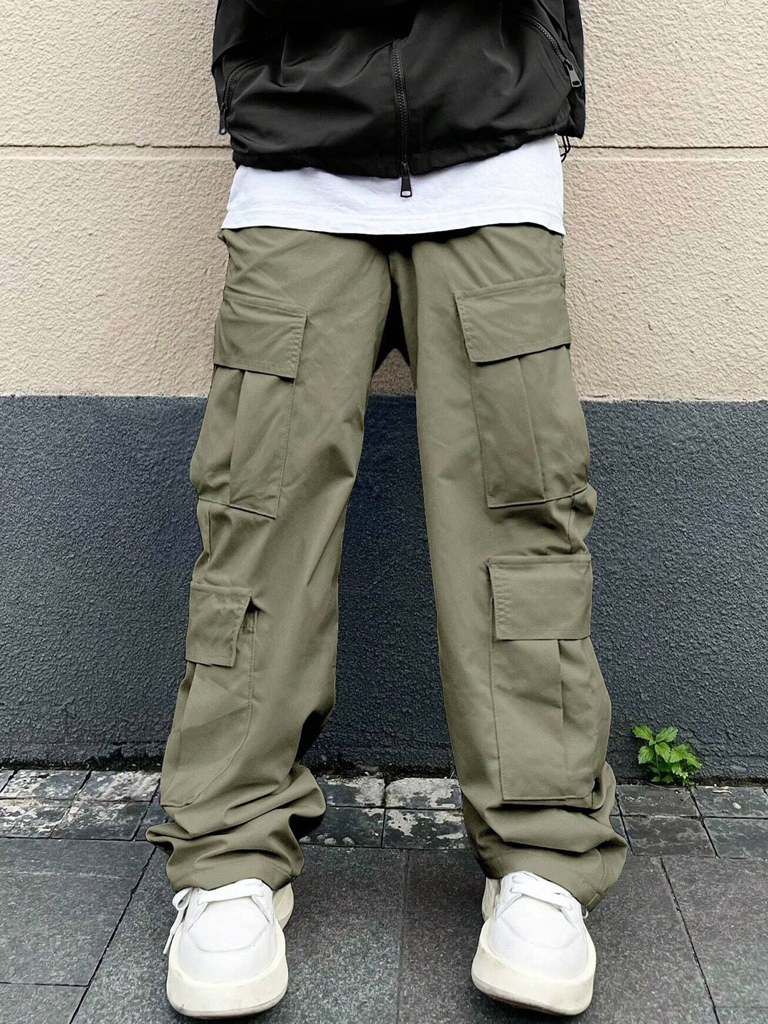 URNAN INDY Multi Pocket Cotton Cargo Trousers, Olive