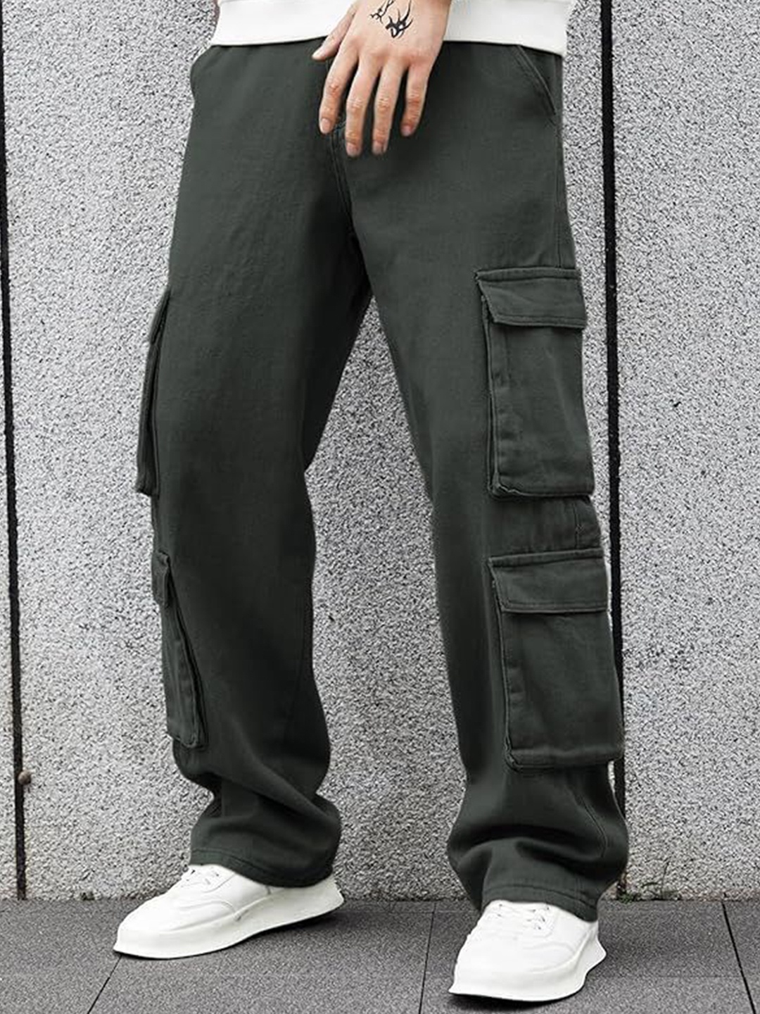 

URNAN INDY Multi Pocket Cotton Cargo Trousers, Green