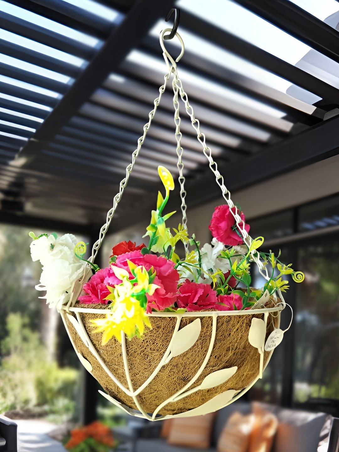 

Garden King Set Of 4 White10 INCH Bird and Leaf Design Coir Hanging Planters, White