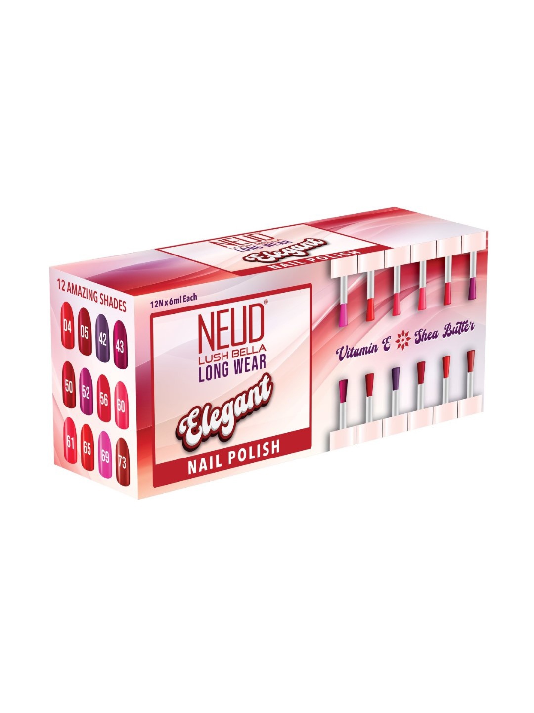 

NEUD Set Of 12 Lush Bella Elegant Nail Polish Kit Enriched With Vitamin E -6 ml Each, Red