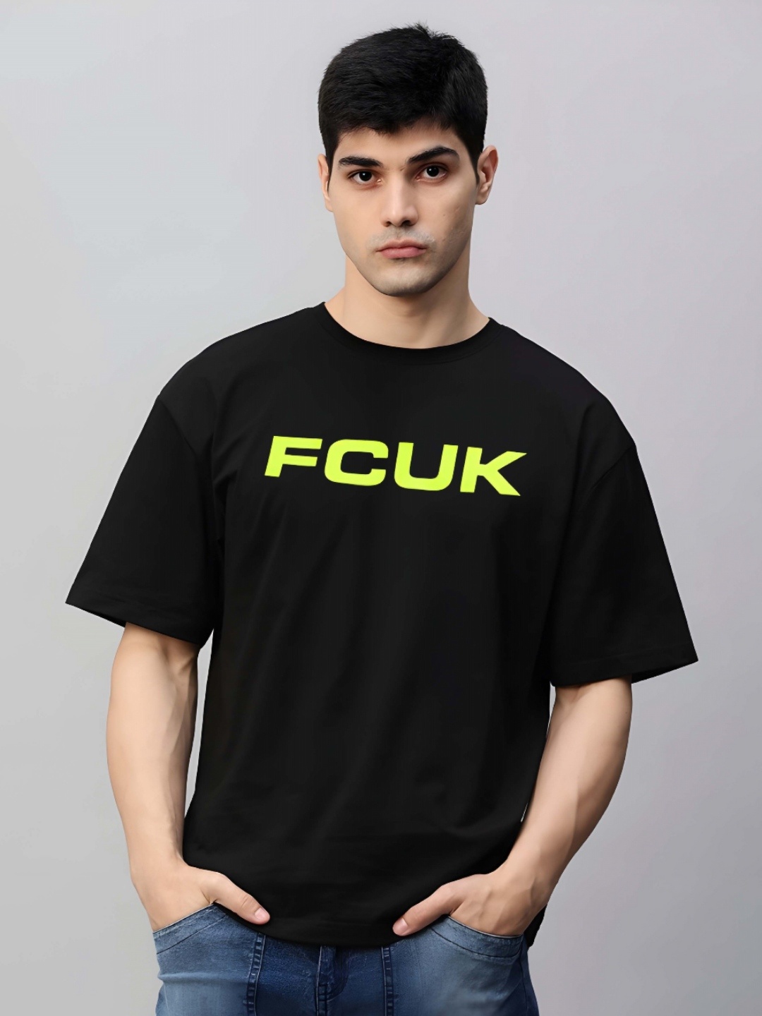 

BOWLIFESTYLE Men Drop-Shoulder Sleeves Pure Cotton T-shirt, Black