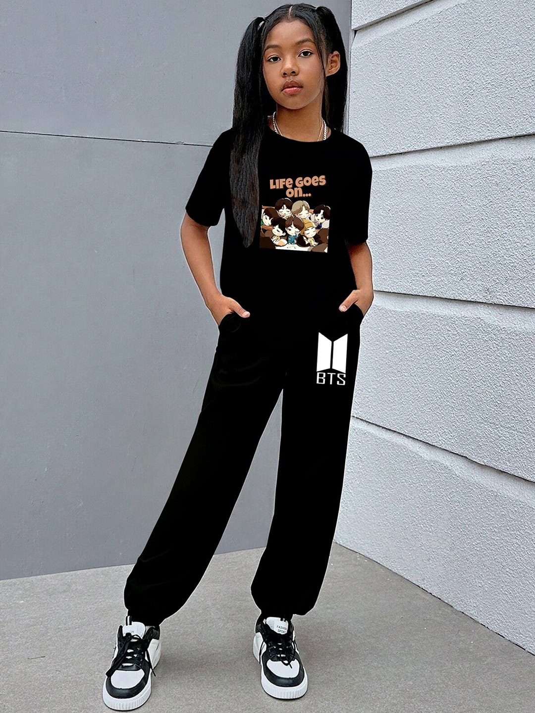 

BAESD Printed T-Shirt With Joggers Co-Ords, Black