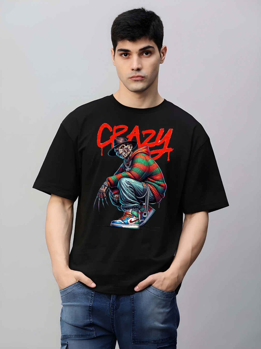 

BOWLIFESTYLE Men Drop-Shoulder Sleeves Pure Cotton T-shirt, Black