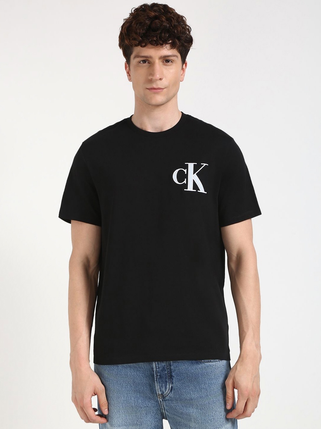 Calvin Klein Jeans Men Typography Applique T-shirt, Black