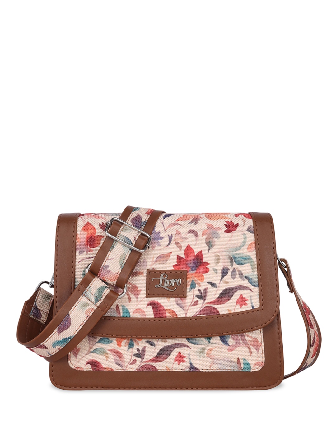 

LIVRO Floral PU Structured Sling Bag, Brown