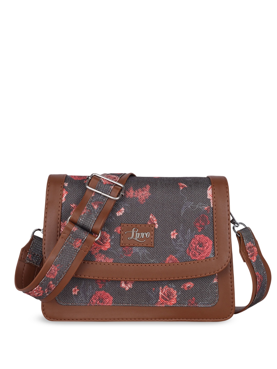 

LIVRO Floral PU Structured Sling Bag, Brown