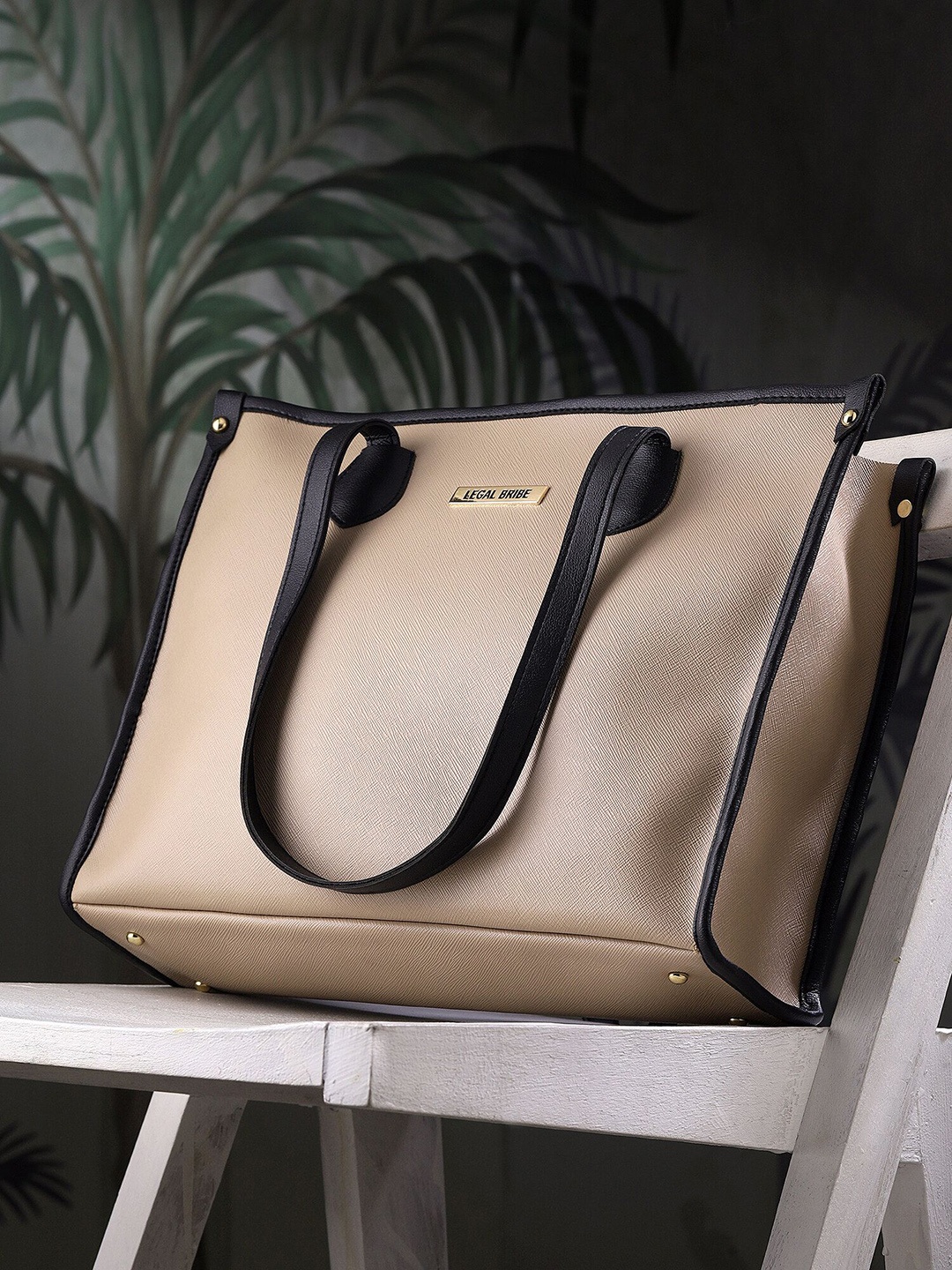 

LEGAL BRIBE PU Structured Tote Bag, Beige