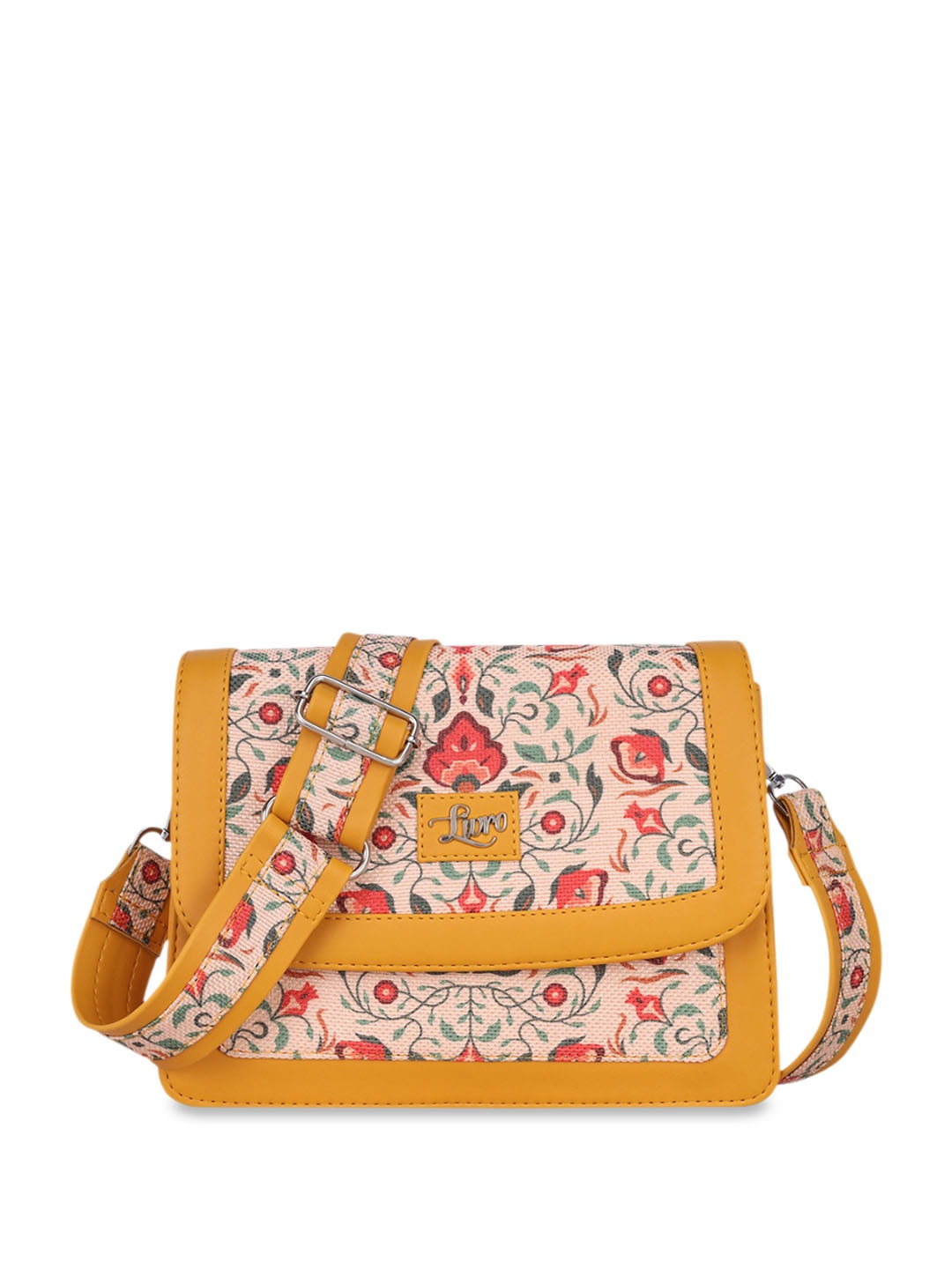 

LIVRO Floral PU Structured Sling Bag, Yellow
