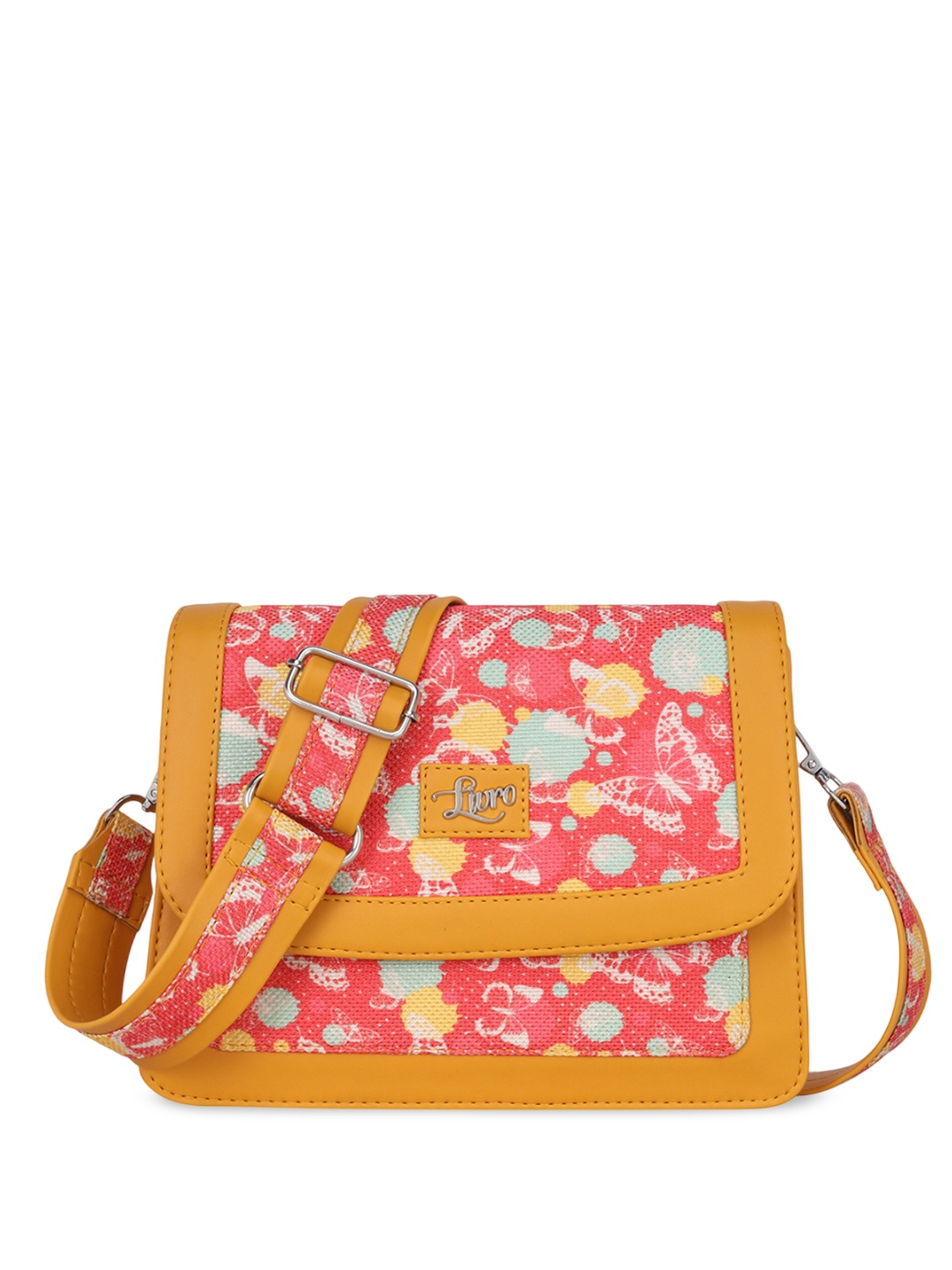 

LIVRO Floral PU Structured Sling Bag, Yellow