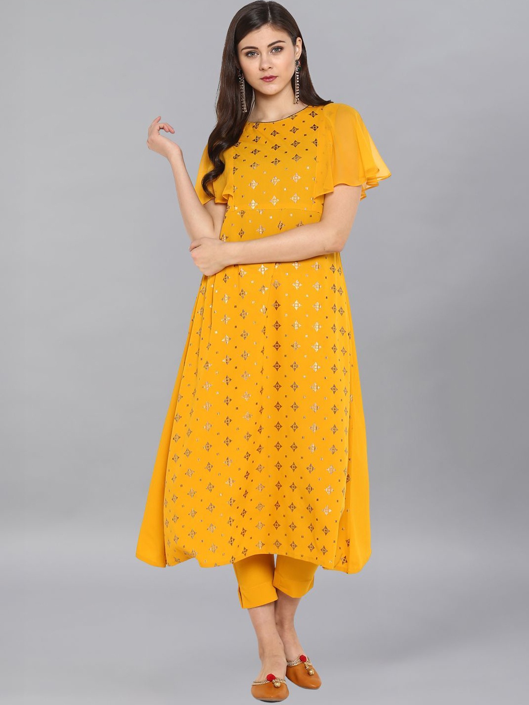 

KALINI Women Ethnic Motifs Printed Regular Kurta with Trousers, Mustard