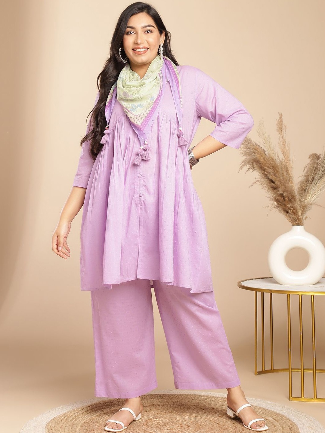 

KALINI Women Regular Pure Cotton Kurta with Palazzos & With Dupatta, Lavender