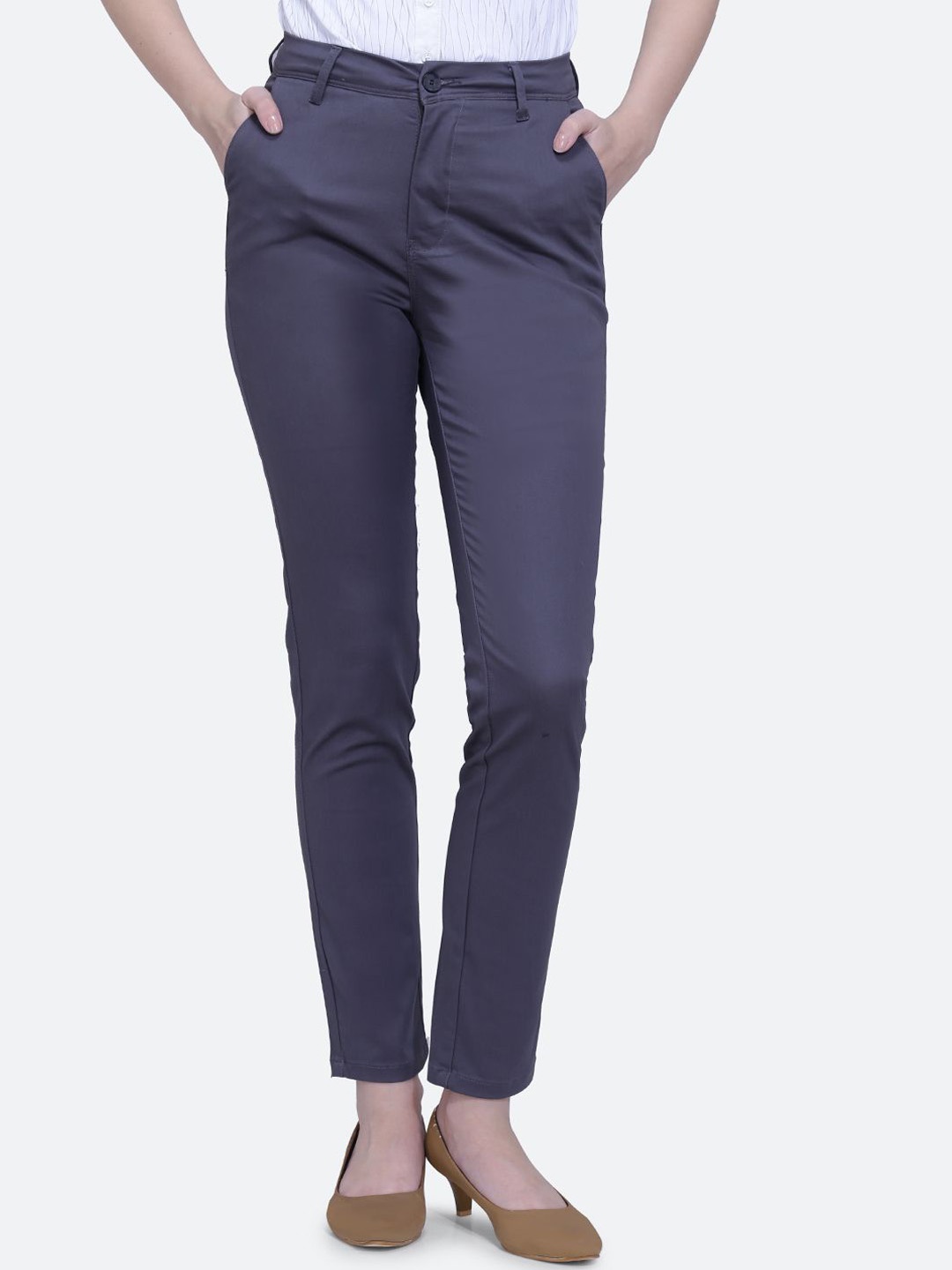 

FCK-3 Women Smart High-Rise Chinos Trousers, Grey