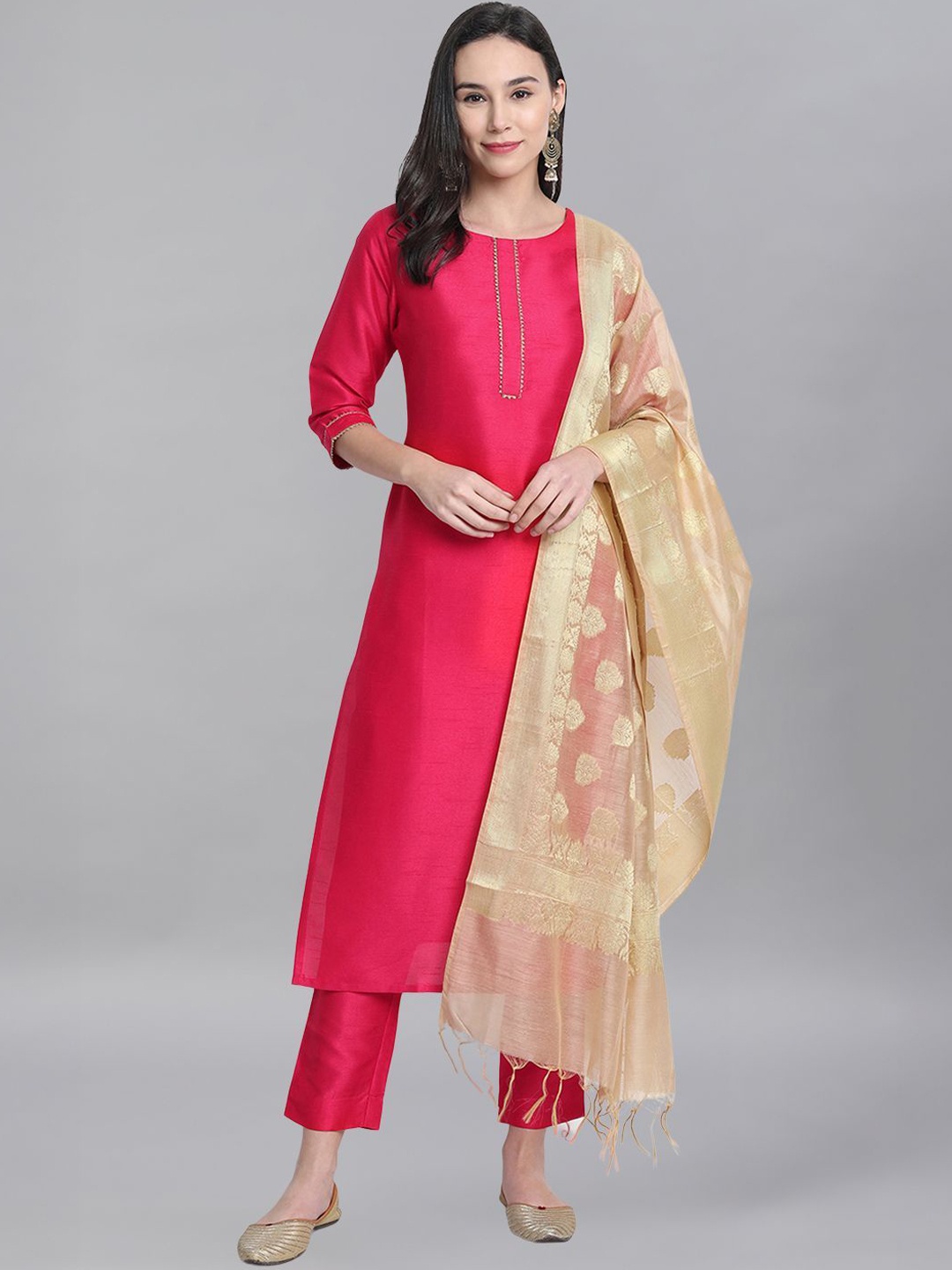 

KALINI Women Regular Kurta with Trousers & With Dupatta, Pink