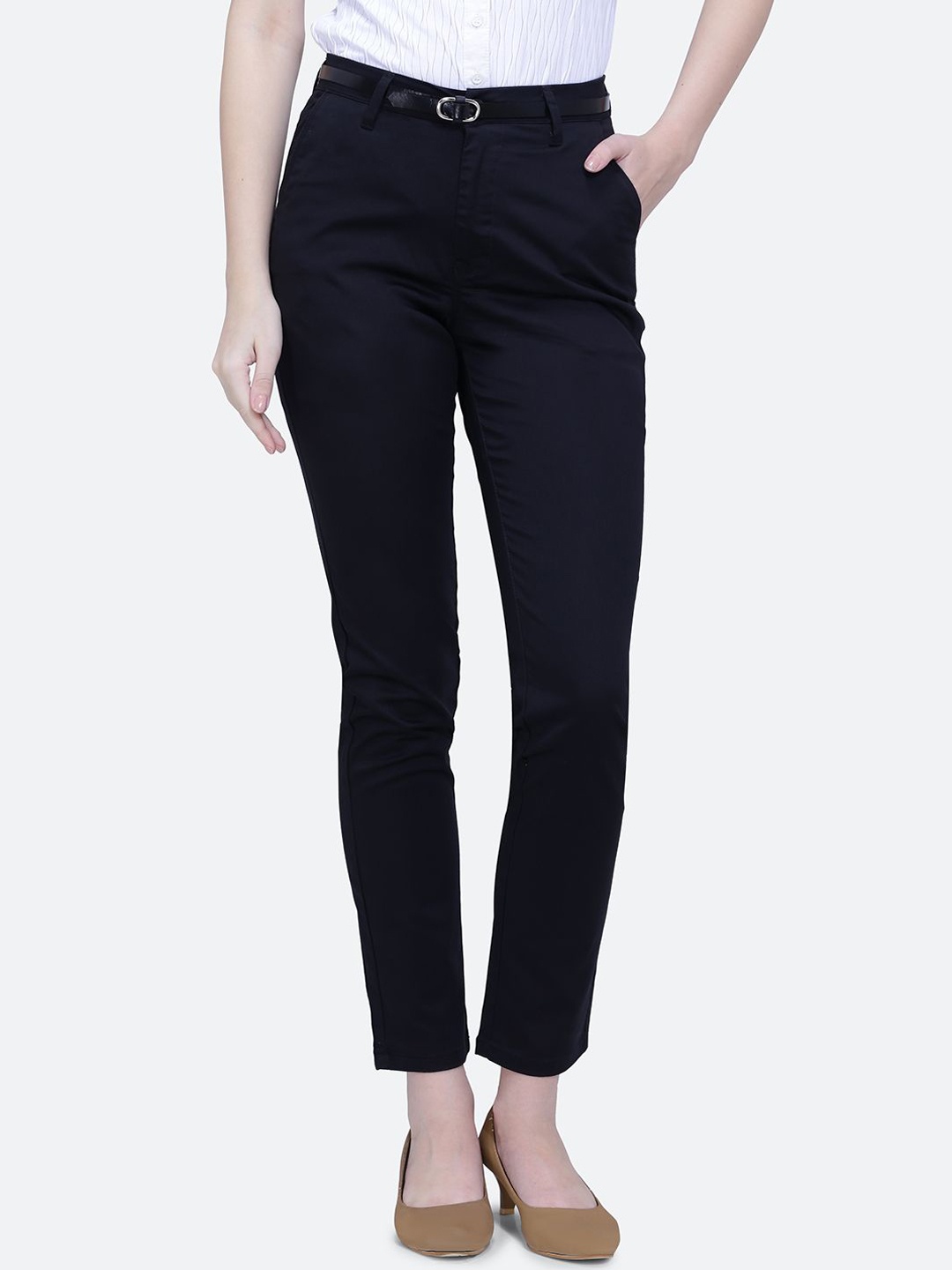 

FCK-3 Women Smart High-Rise Chinos Trousers, Black