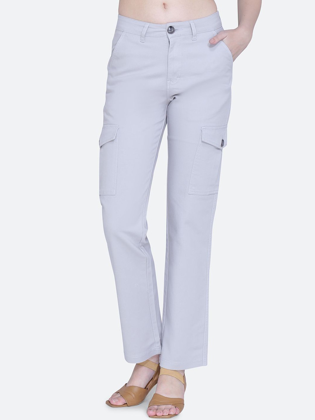 

FCK-3 Women Smart High-Rise Cargos Trousers, Grey