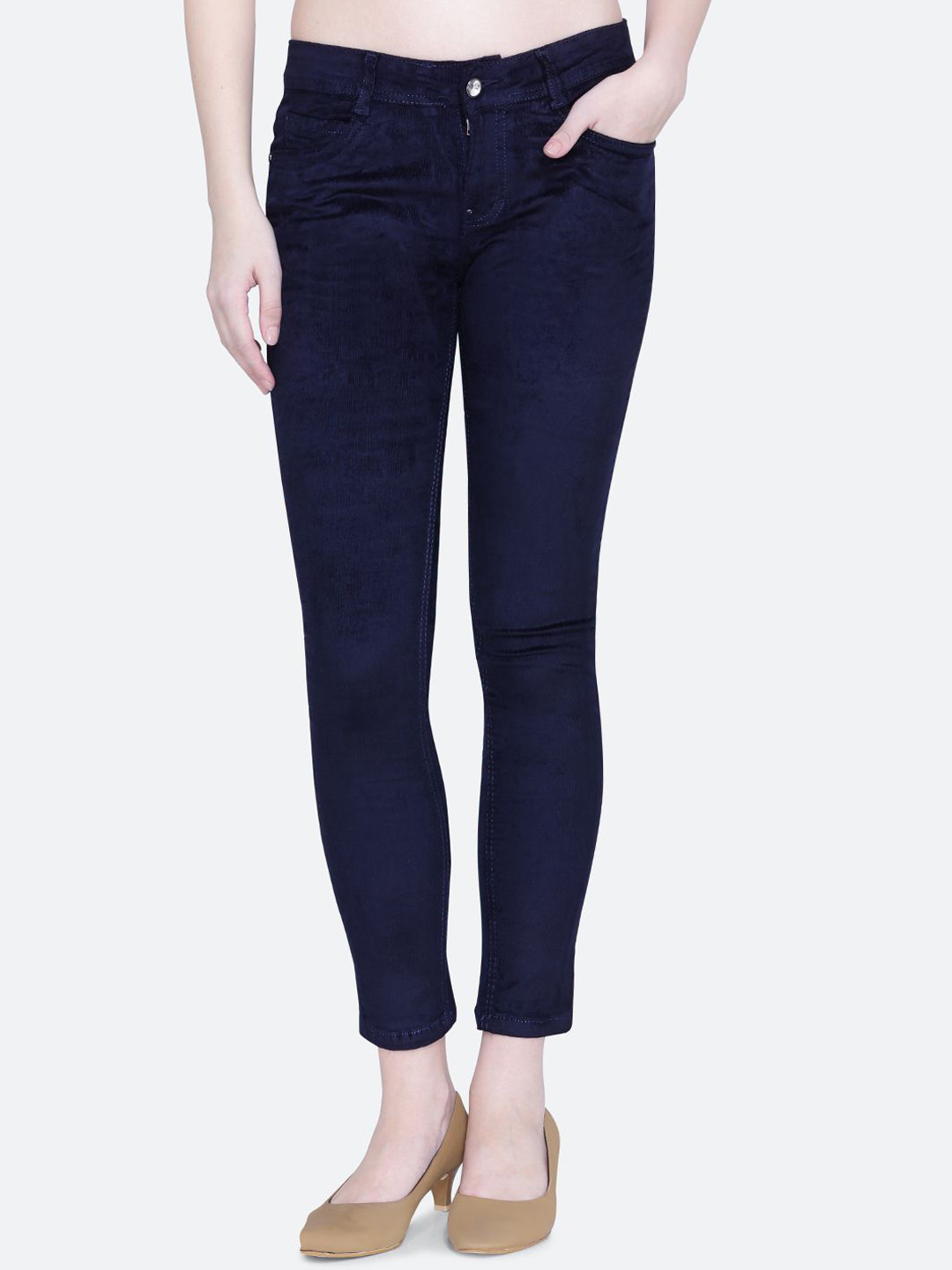 

FCK-3 Women Smart High-Rise Corduroy Trousers, Navy blue