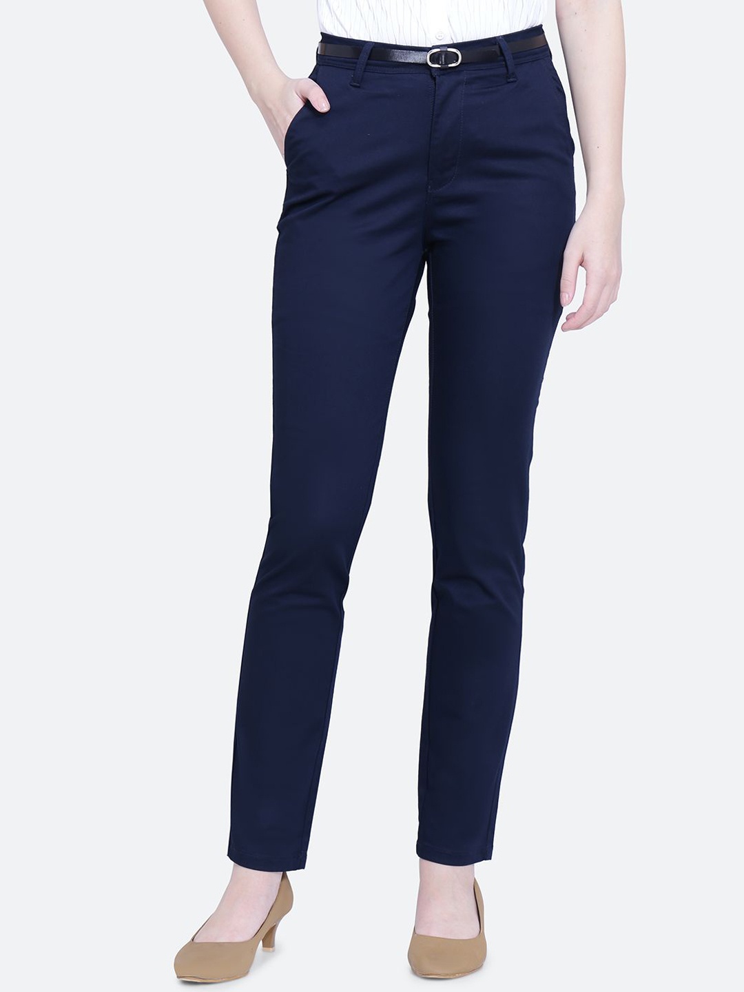 

FCK-3 Women Smart High-Rise Chinos Trousers, Navy blue