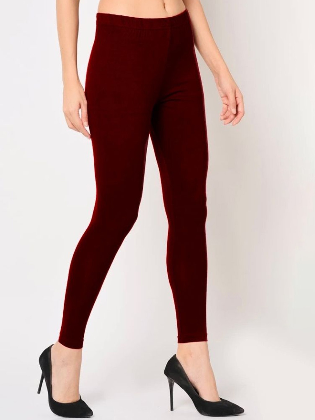 

BODYMIST Mid-Rise Cotton Ankle-Length Leggings, Maroon