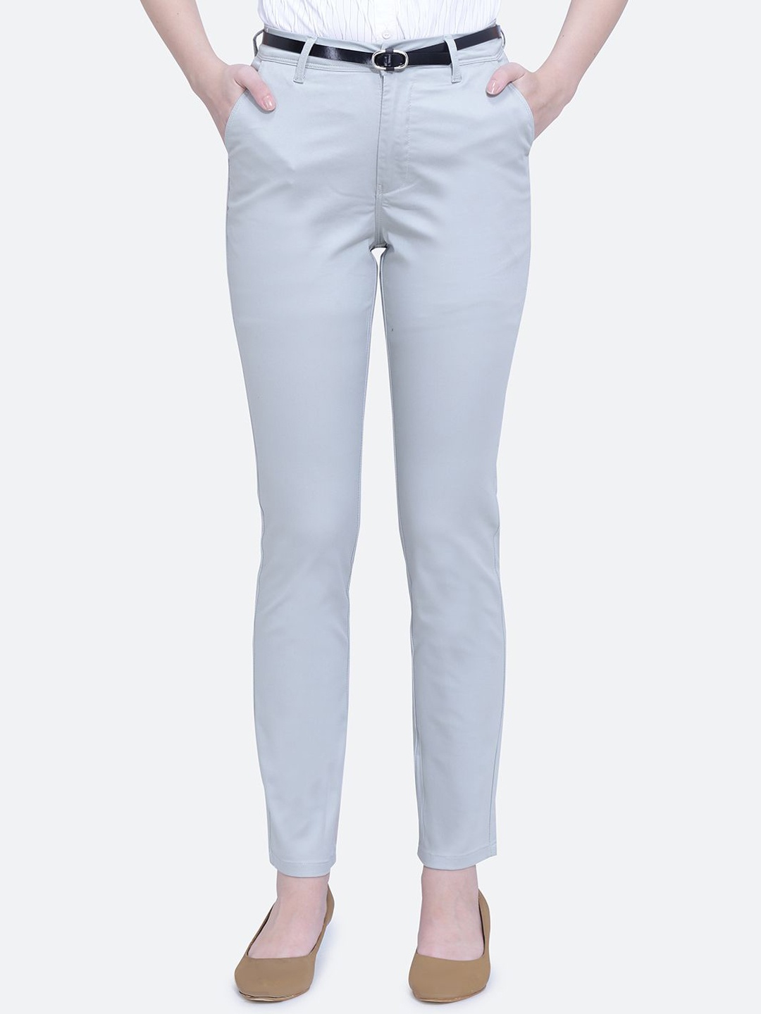 

FCK-3 Women Smart High-Rise Chinos Trousers, Lime green