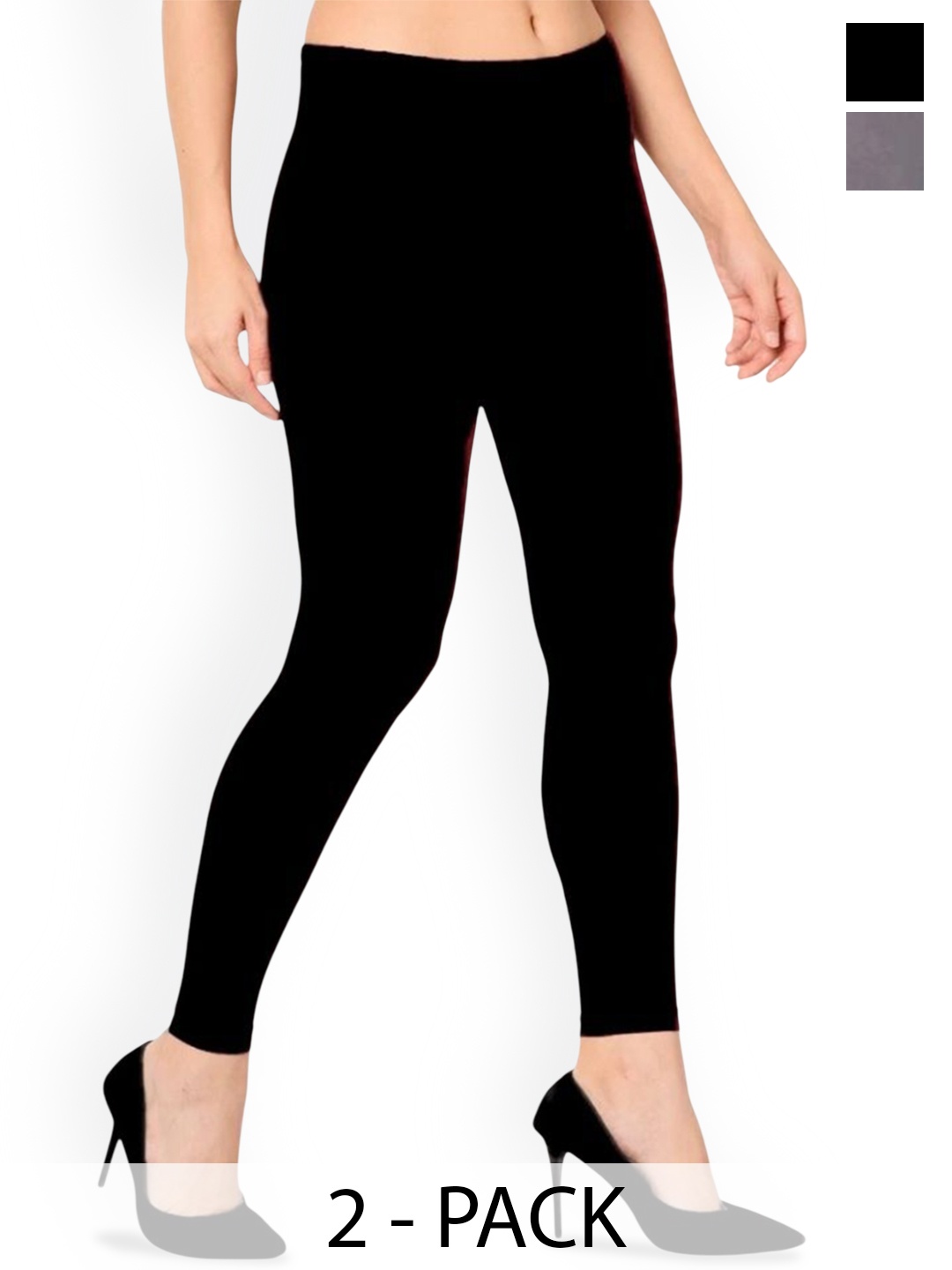 

BODYMIST Pack Of 2 Mid-Rise Cotton Ankle-Length Leggings, Black