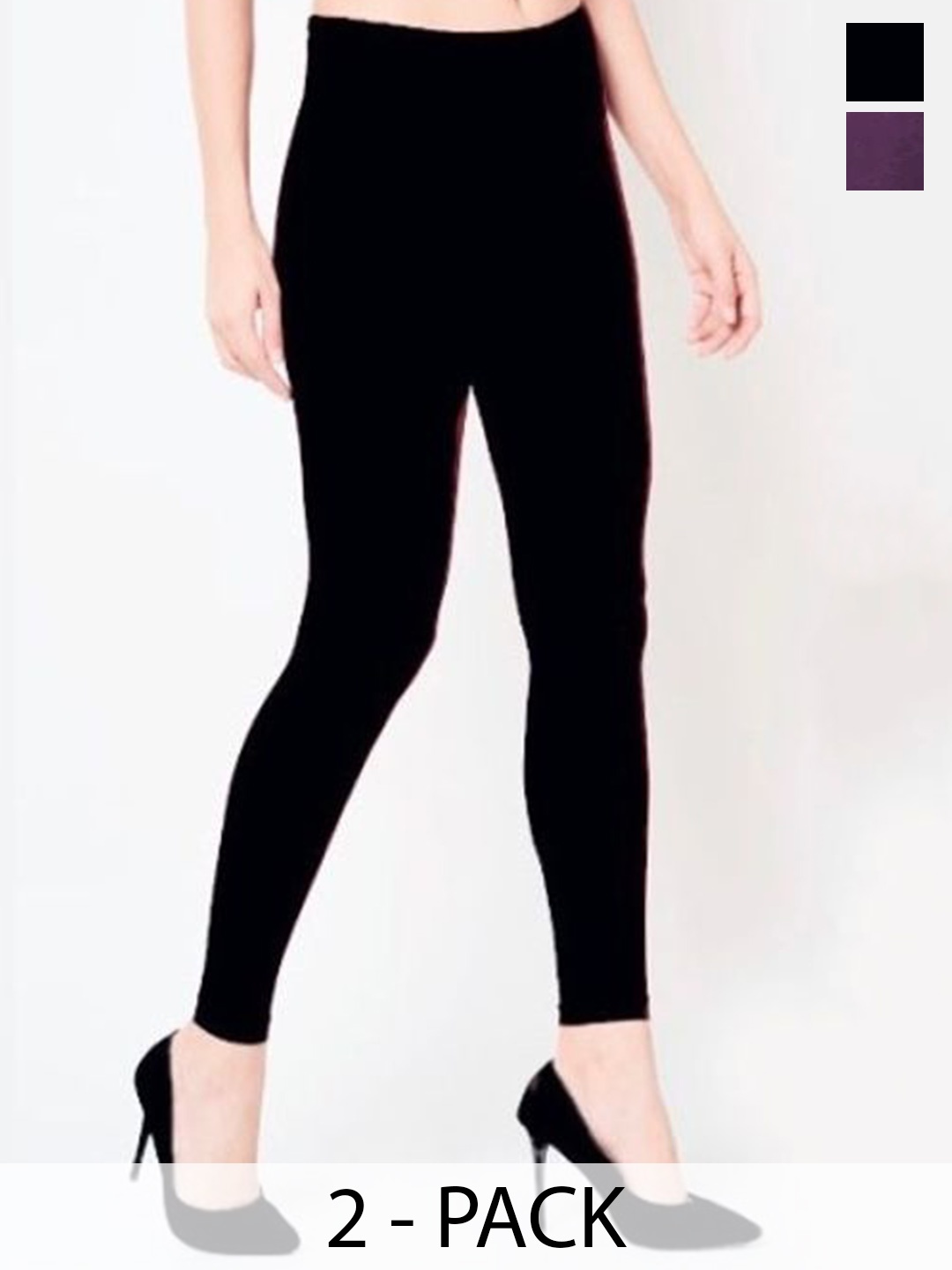 

BODYMIST Pack Of 2 Mid-Rise Cotton Ankle-Length Leggings, Black