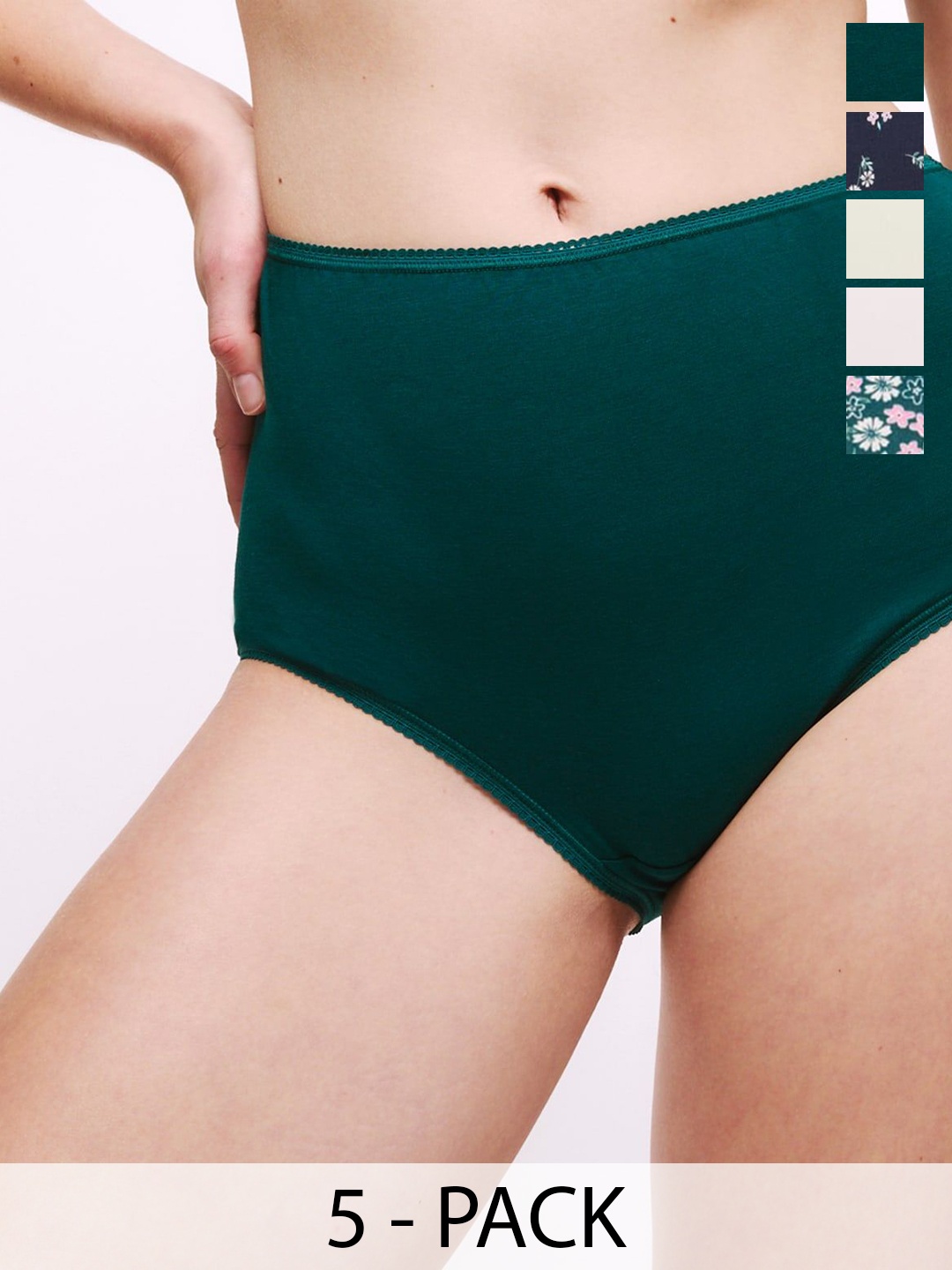 

Marks & Spencer Pack Of 5 Printed Mid Rise Basic Briefs T615186FPETROL GREEN