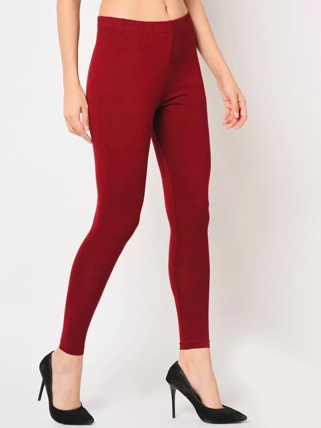 

BODYMIST Mid-Rise Cotton Ankle-Length Leggings, Red