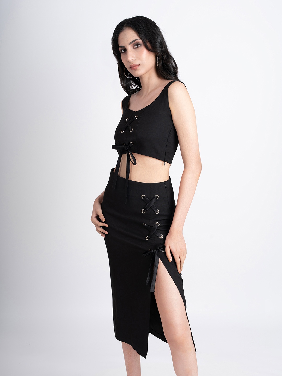 

Matsze Party Midi Slit Skirt, Black