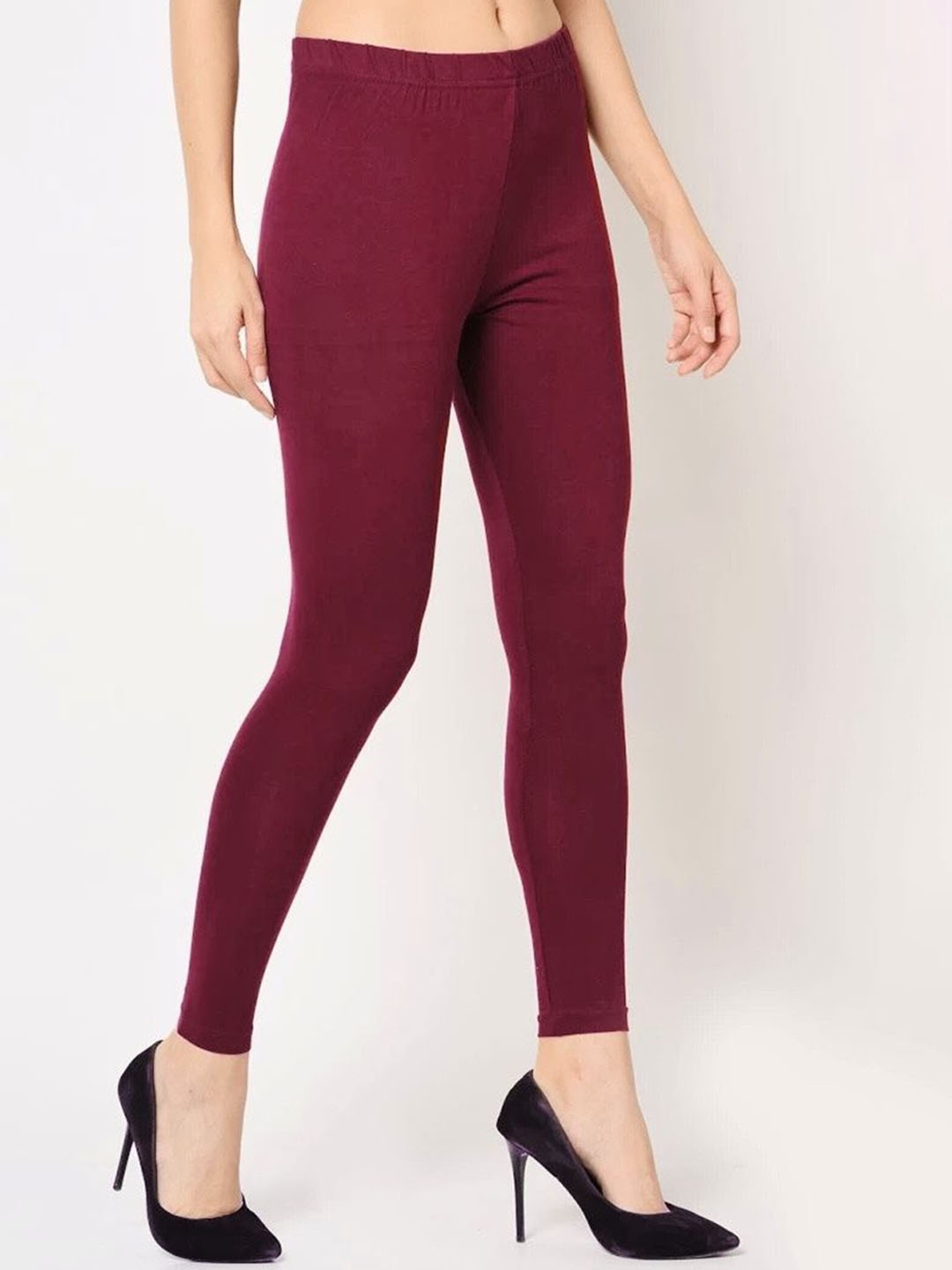 

BODYMIST Mid-Rise Cotton Ankle-Length Leggings, Maroon