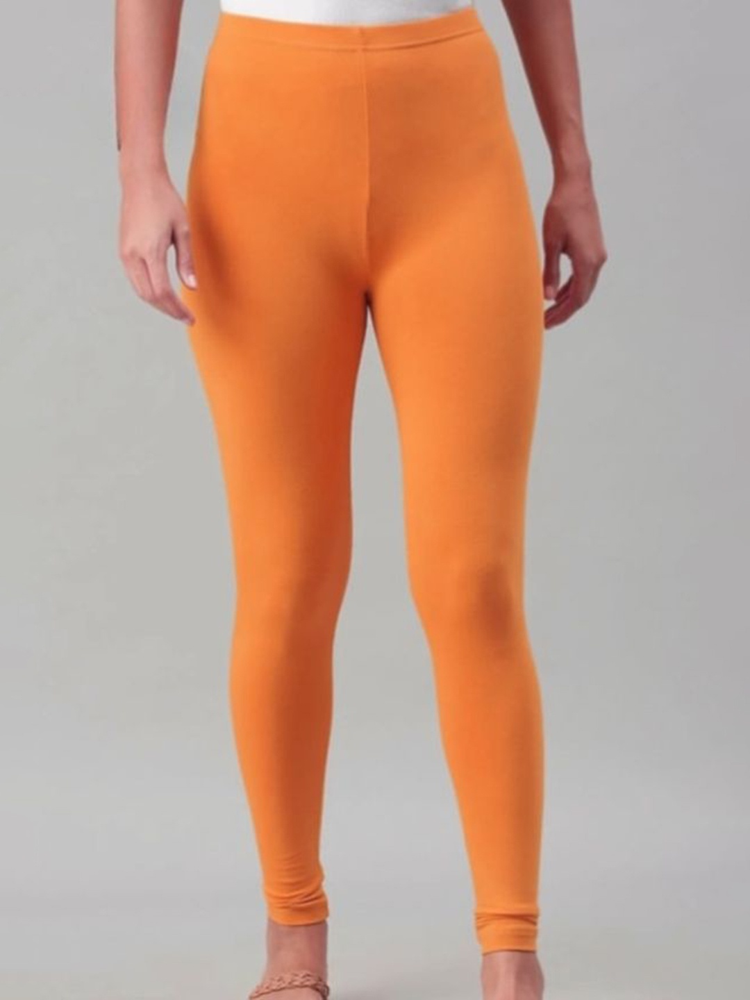 

BODYMIST Mid-Rise Cotton Churidar-Length Leggings, Orange