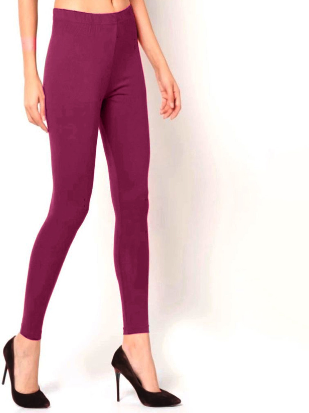 

BODYMIST Mid-Rise Cotton Ankle-Length Leggings, Maroon