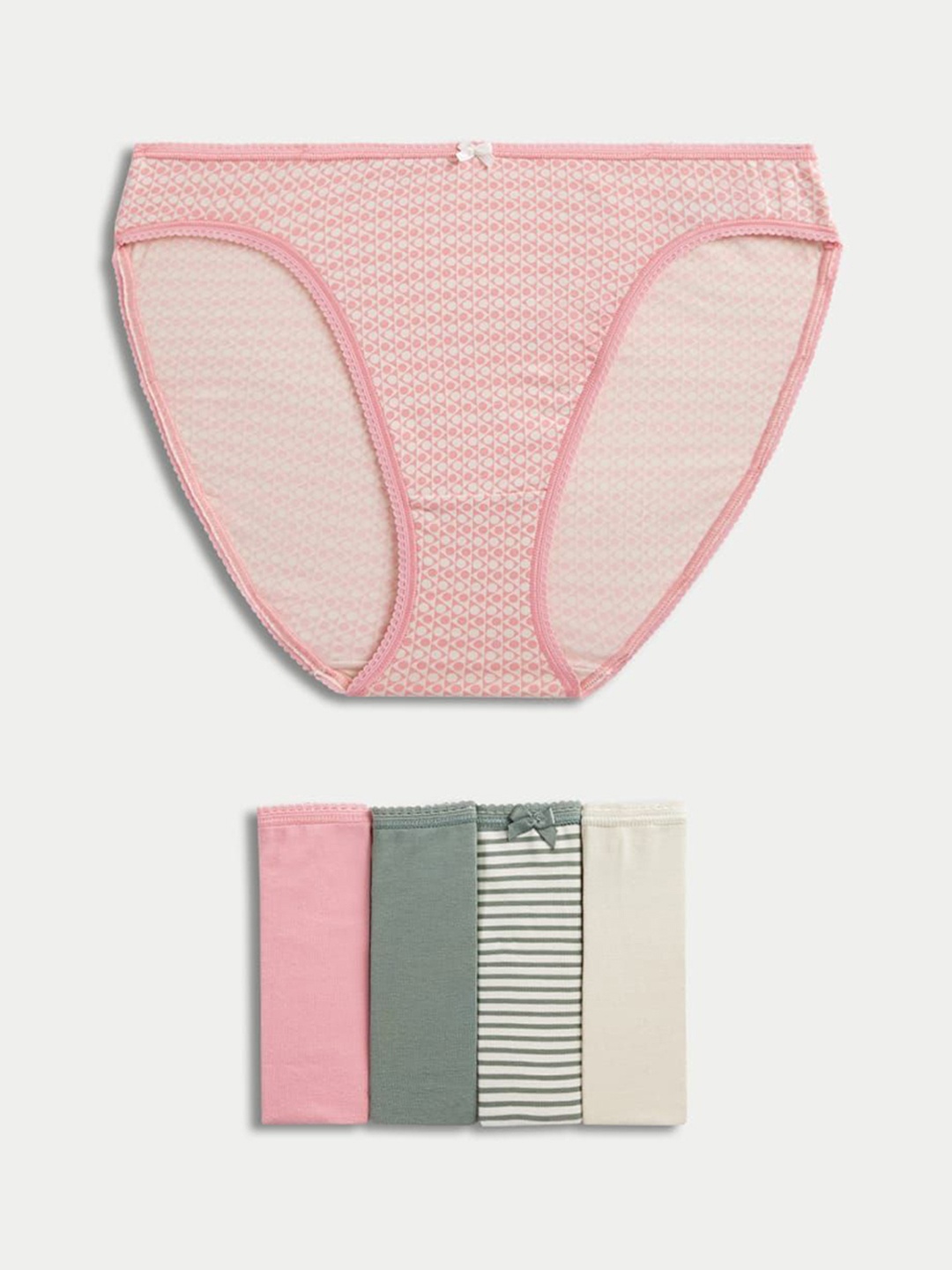 

Marks & Spencer Pack Of 5 Printed High Rise Basic Briefs, Pink