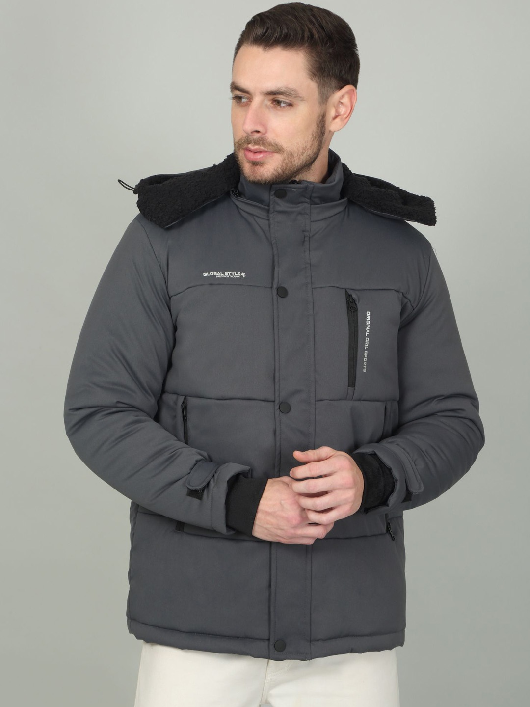 

Cantabil Men Open Front Jacket, Grey