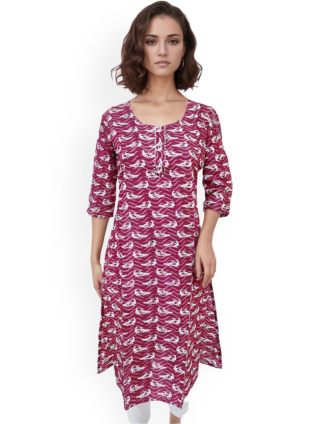 

RAYINVENT Abstract Printed Round Neck Straight Pure Cotton Kurta, Maroon