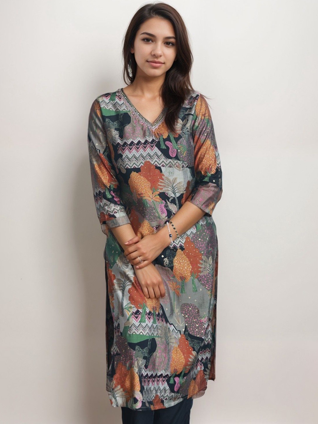 

CUSTARD Women Floral Printed Regular Chanderi Silk Kurta with Trousers & With Dupatta, Black