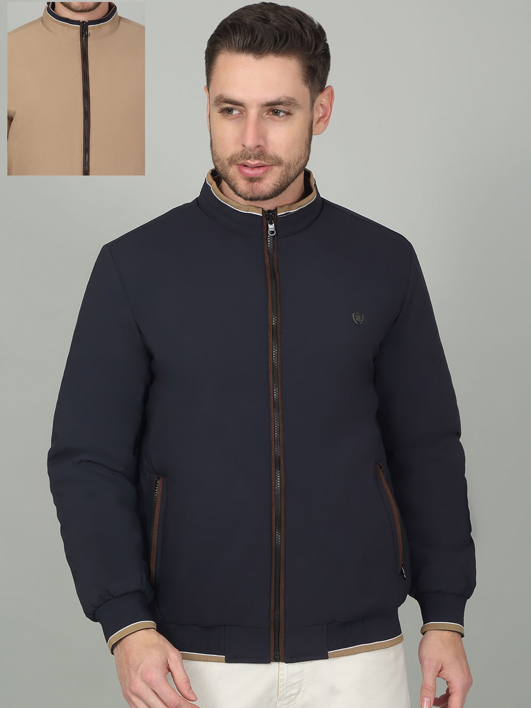 

Cantabil Men Reversible Open Front Jacket, Navy blue