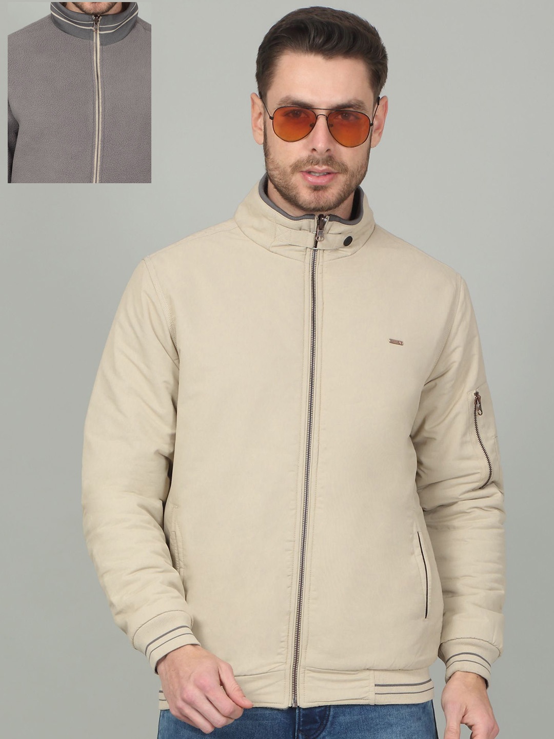 

Cantabil Men Reversible Open Front Jacket, Beige
