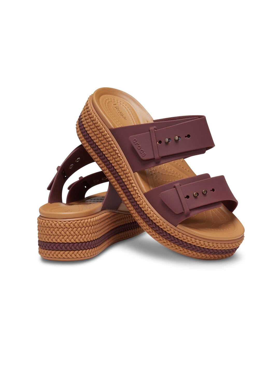 

Crocs Colourblocked Platform Sandals with Laser Cuts, Brown