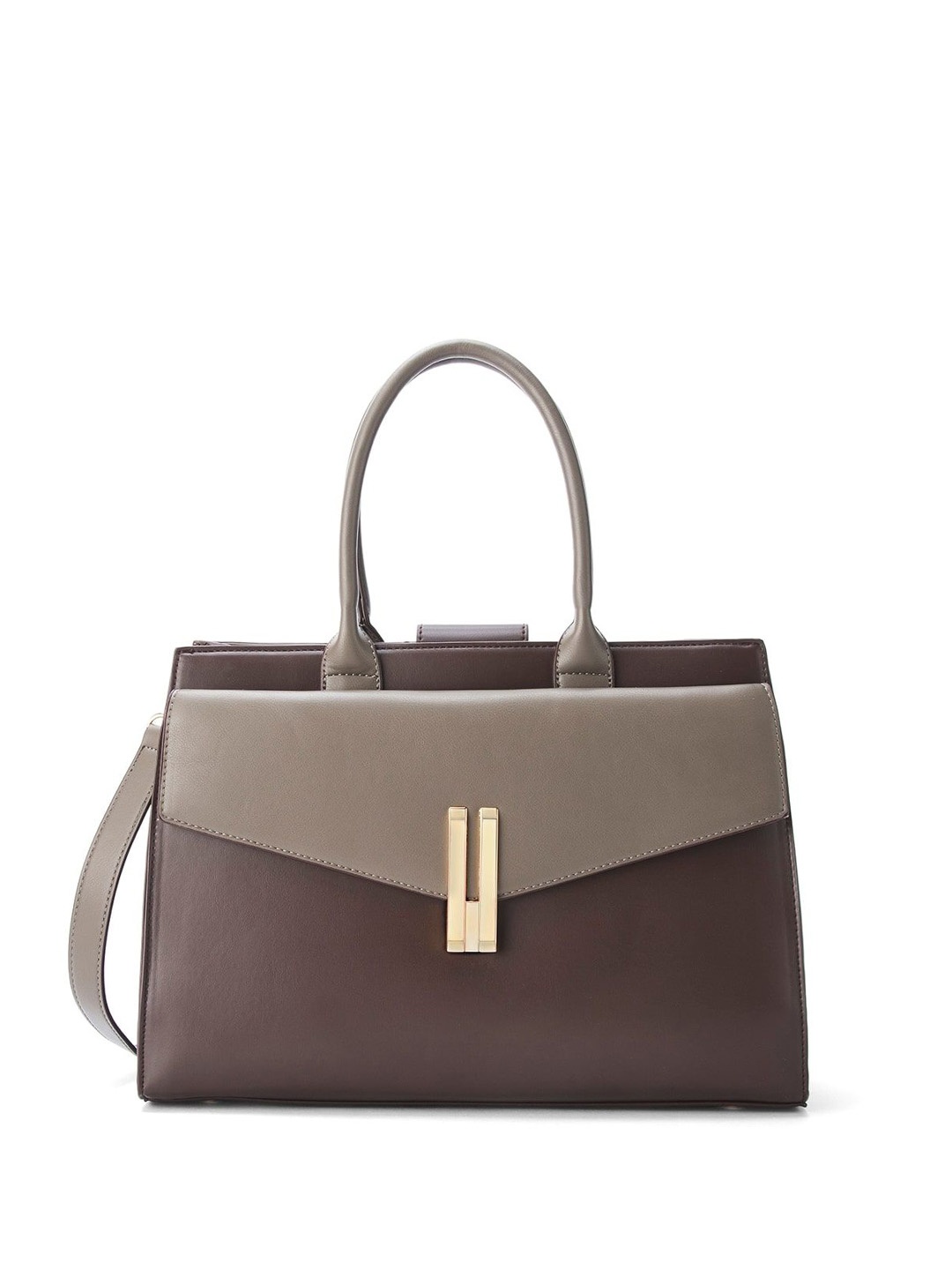 

Lino Perros Colourblocked Oversized Structured Satchel with Applique, Brown