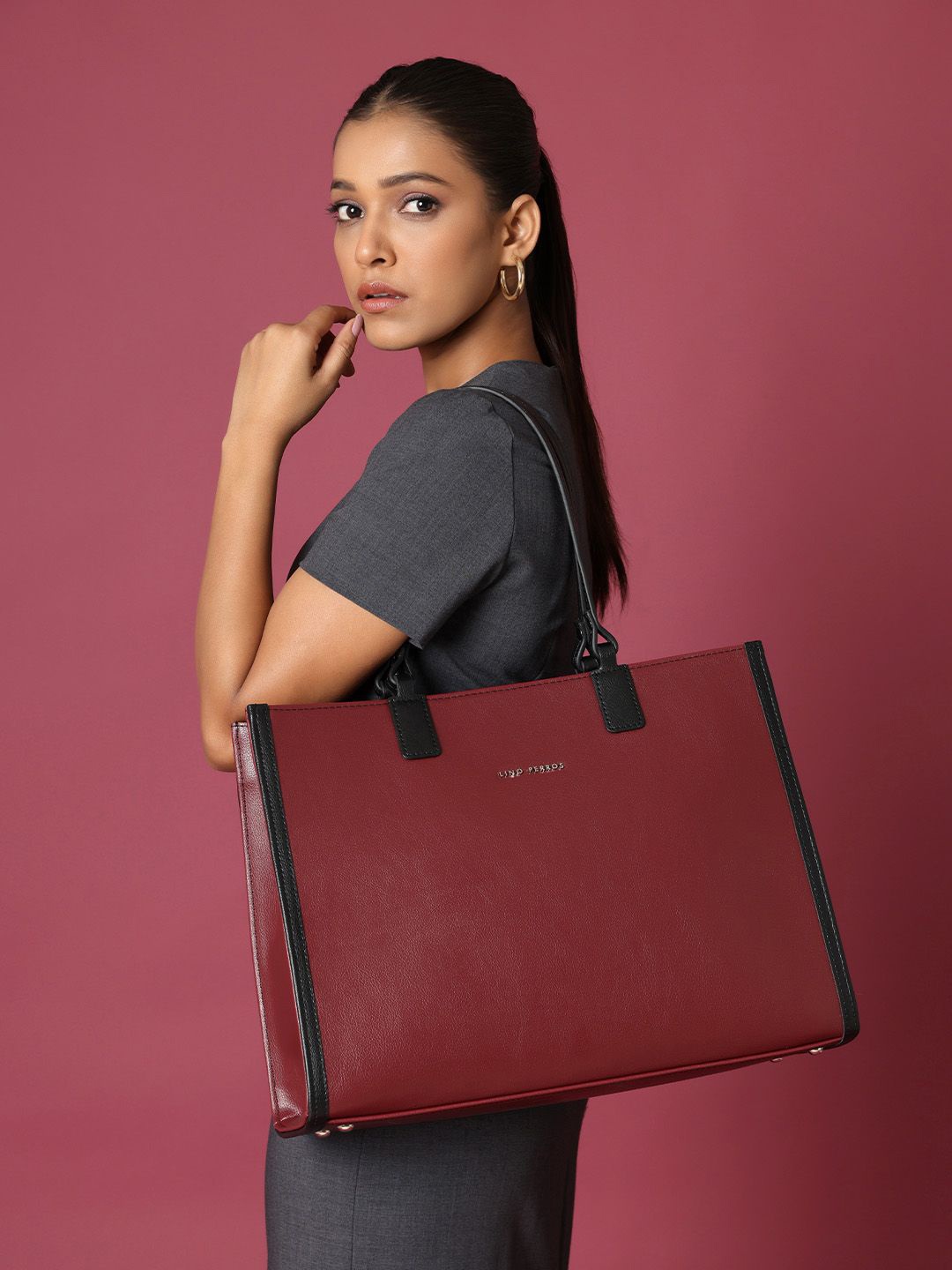 

Lino Perros Oversized Structured Tote Bag, Maroon