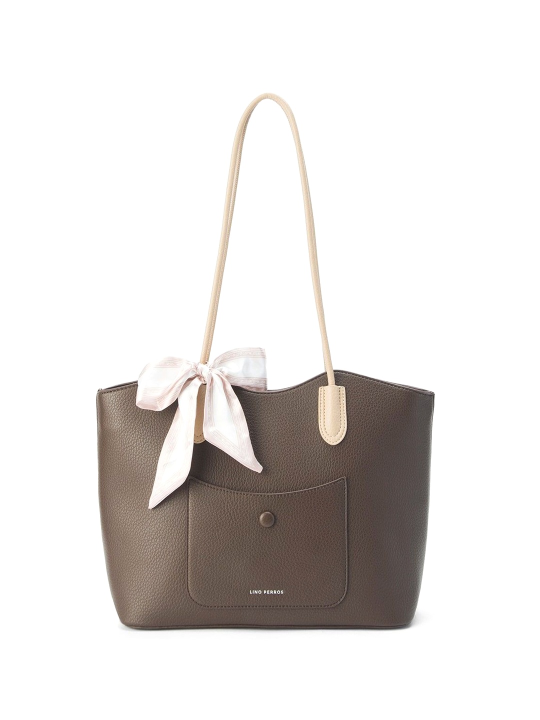 

Lino Perros Colourblocked Oversized Bucket Tote Bag with Bow Detail, Brown