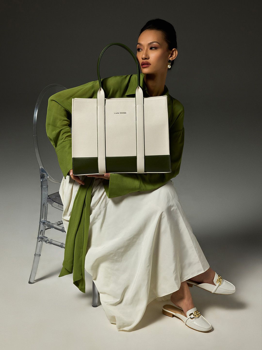 

Lino Perros Oversized Structured Tote Bag with Tasselled, Olive