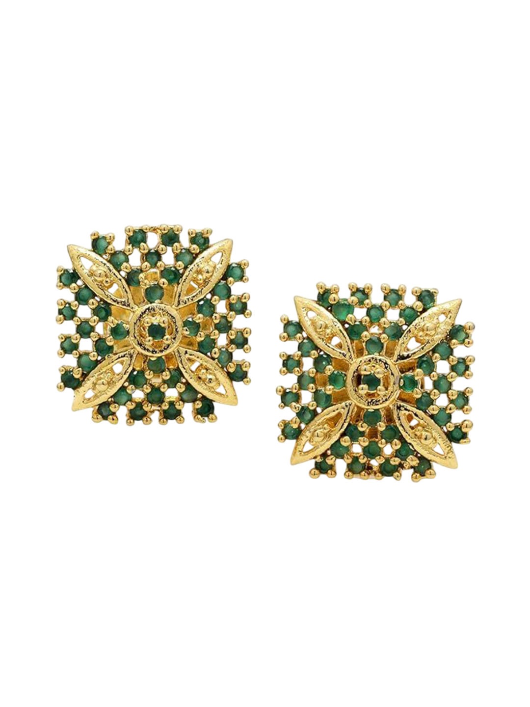 

Kezlin Gold-Plated American Diamonds Studded Floral Shaped Studs