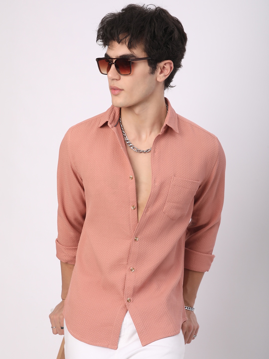 

VASTRADO Men Classic Slim Fit Opaque Casual Shirt, Peach