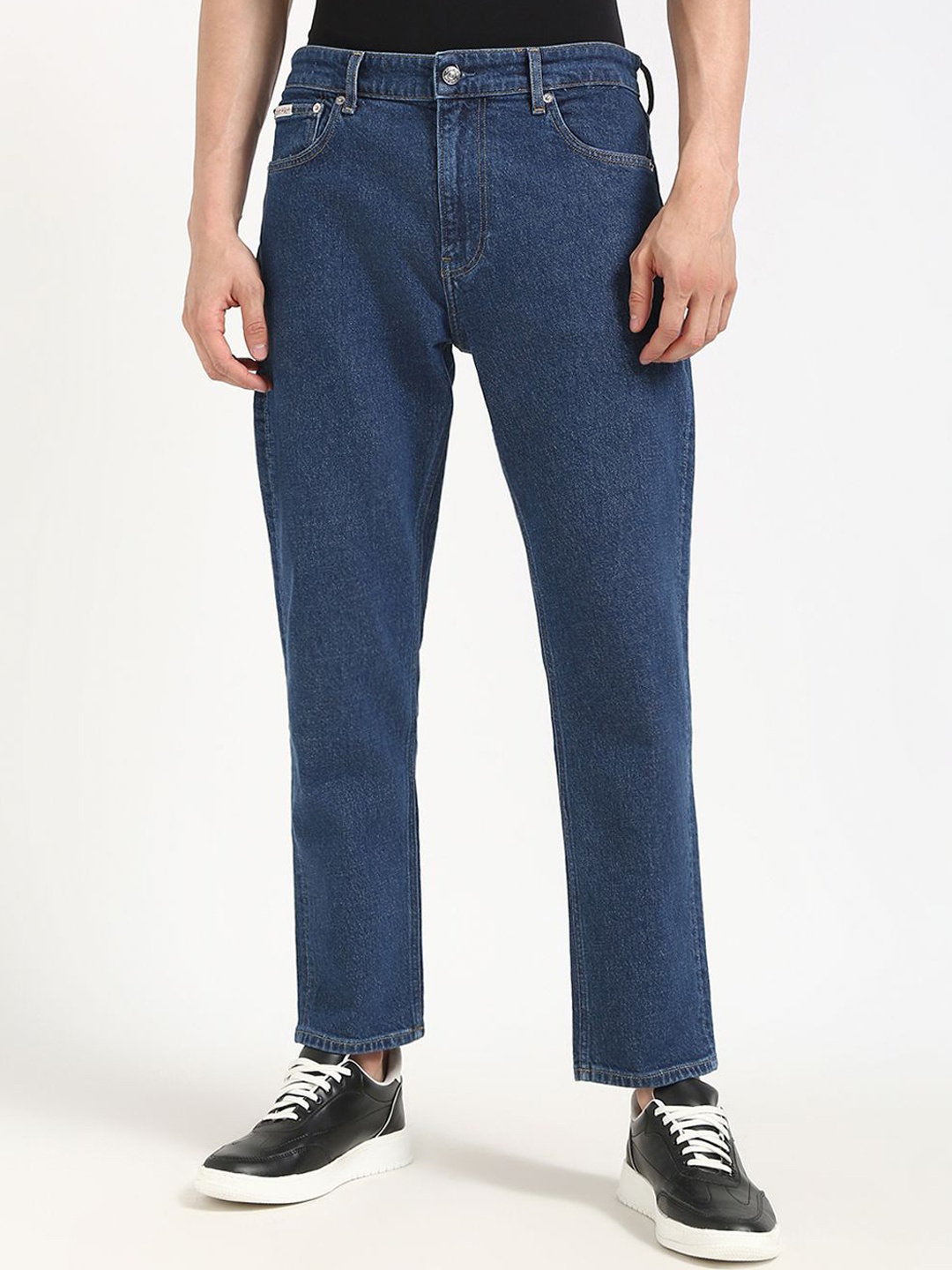 

Calvin Klein Jeans Men Tapered Fit Low Distress Light Fade Stretchable Jeans, Blue