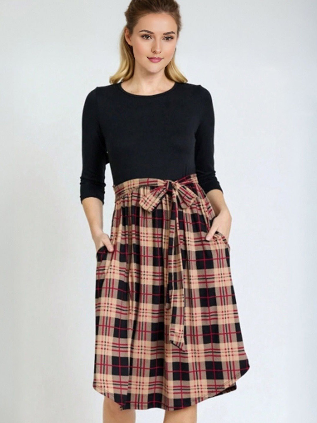 

StyleCast Checked A-Line Flared Skirts, Black
