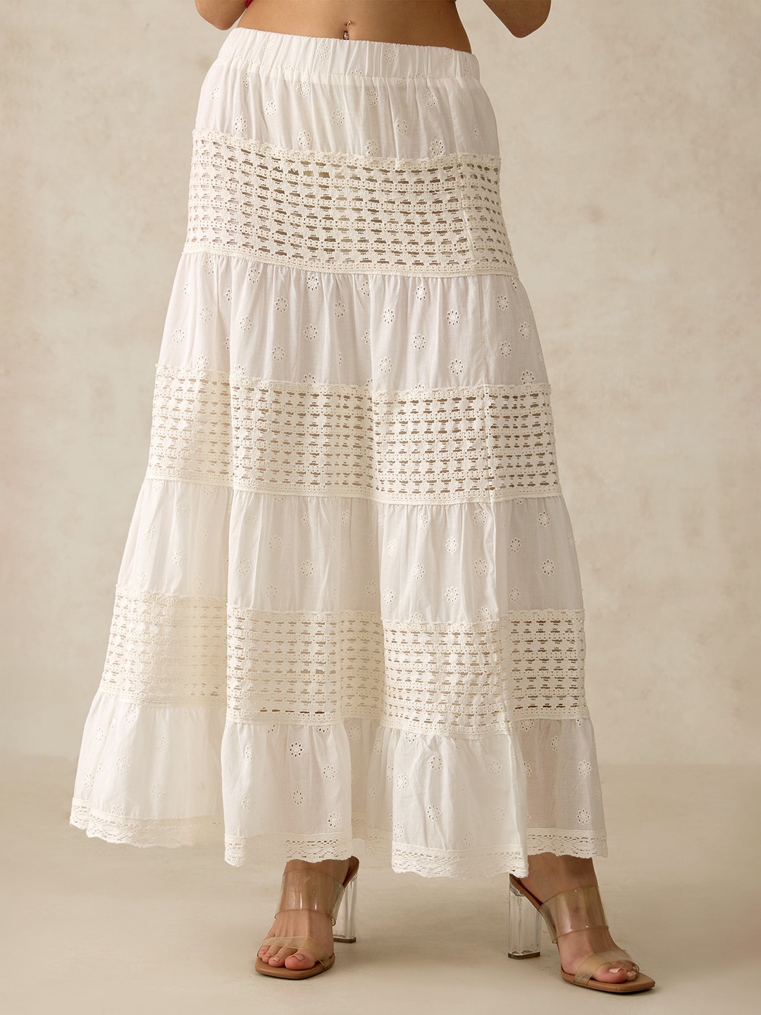 

Virgio Women Cotton Maxi Length Solid Skirt, White