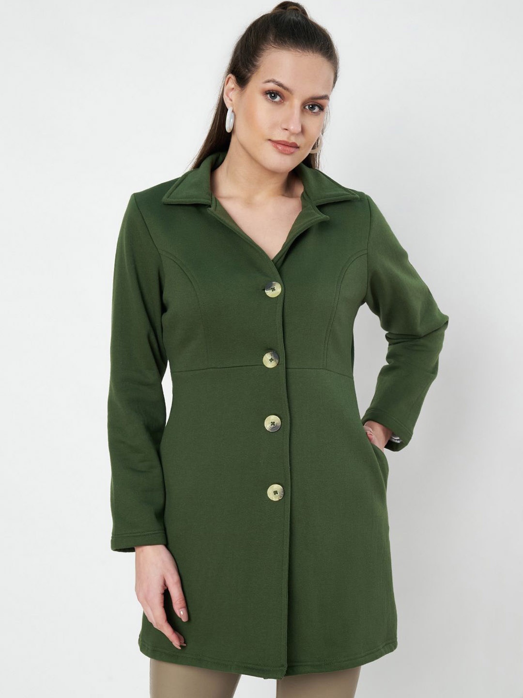 

BRINNS Notched Lapel Single-Breasted Overcoat, Green