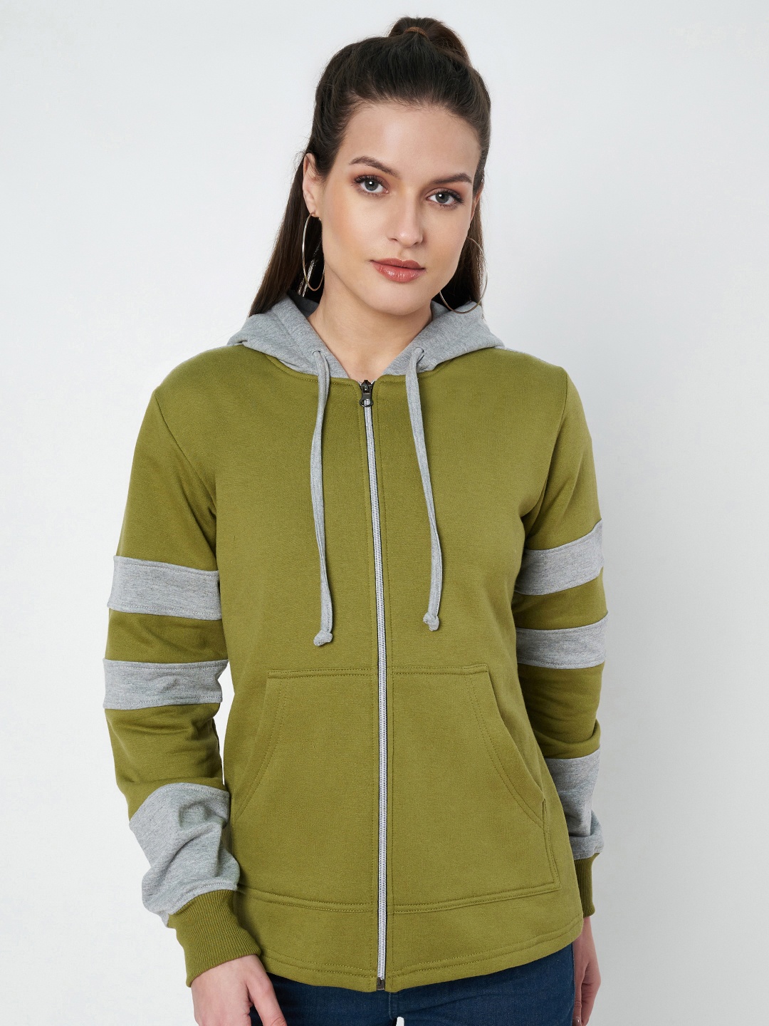 

BRINNS Women Colourblocked Hooded Sweatshirt, Olive